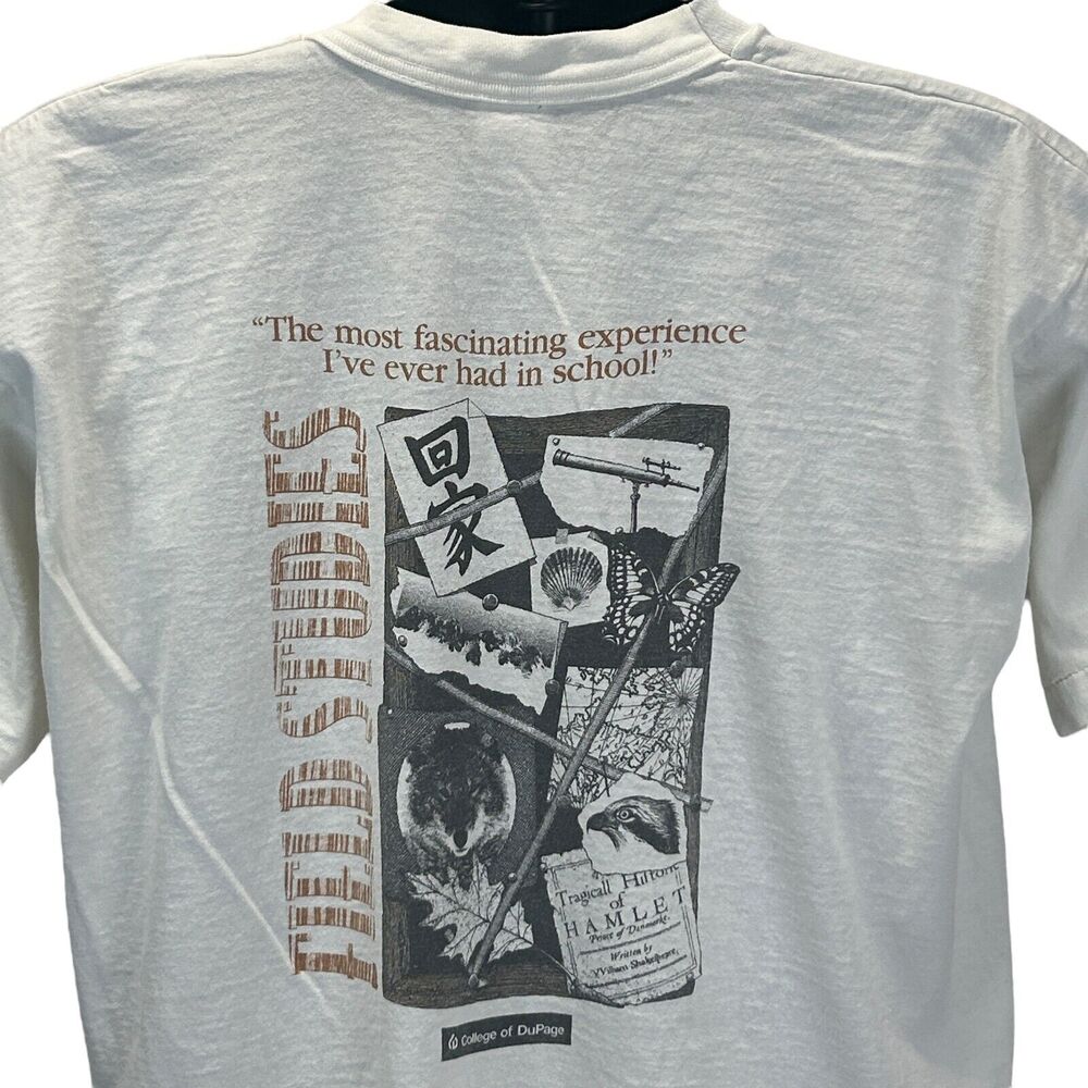 Vintage 90s College of Dupage Field Studies T Shirt USA Made White XL X-Large